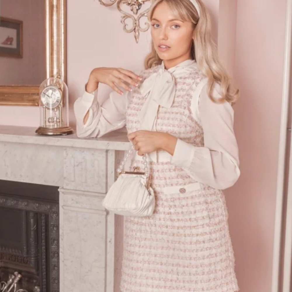 Flossy by Freddy CoCo Dress Pink Tweed Sleeveless Pinafore Medium